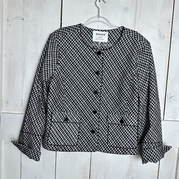 Spanx Ponte Lady Jacket Jacquard Black & White Plaid Sz 1X NWT Career Suiting - Picture 1 of 10